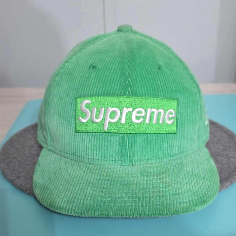 Supreme Green Corduroy Hat with Gray Brim